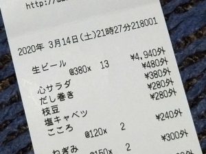 今日の飲み代